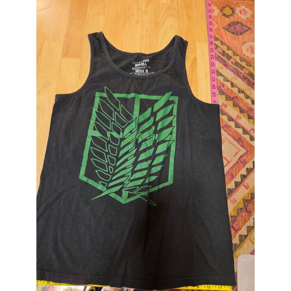 Attack on Titan black cotton tank top green logo box lunch cotton jersey knit SM